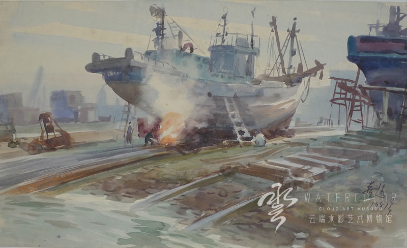 靳涛 《造船厂》 52*36cm 1981年
